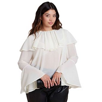 ELOQUII Women's Plus Size Ruffle Collar Top