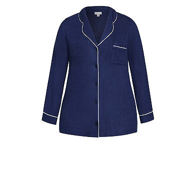 Avenue Women's Plus Size Hacci Button Plain Top