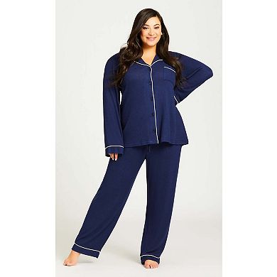 Avenue Women's Plus Size Hacci Button Plain Top