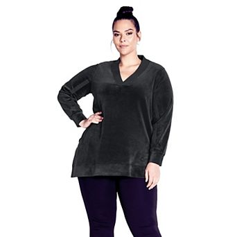 Avenue Women's Plus Size Velour Panel Top