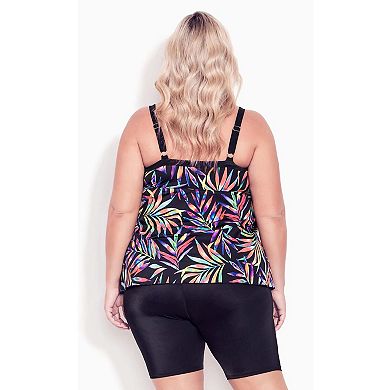Avenue Women's Plus Size Fly Away Print Tankini Top