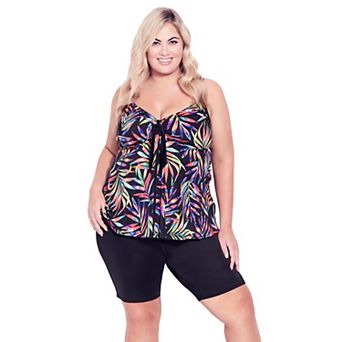 Avenue Women's Plus Size Fly Away Print Tankini Top