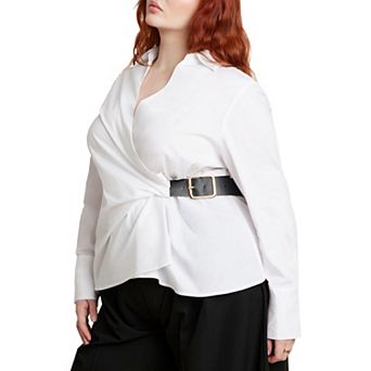 ELOQUII Women's Plus Size Belted Button Up Shirt
