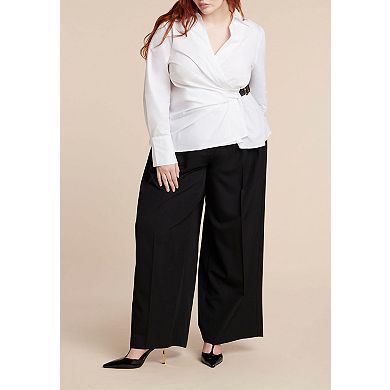 ELOQUII Women's Plus Size Belted Button Up Shirt