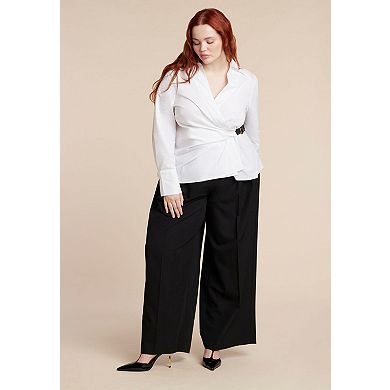 ELOQUII Women's Plus Size Belted Button Up Shirt