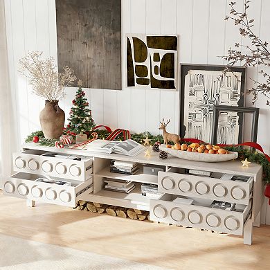 Merax 3D Surface Design Media Console TV Stand Solid Wood Entertainment Center