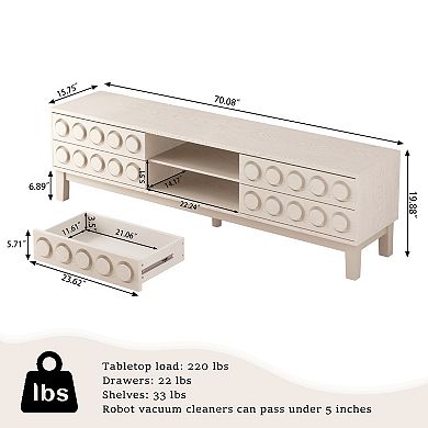 Merax 3D Surface Design Media Console TV Stand Solid Wood Entertainment Center