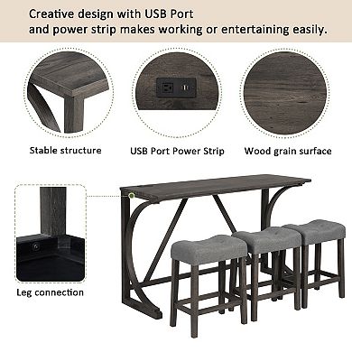 Merax 3 Piece Rustic Bar Table Set with USB/TypeC Ports Space Saving Counter Height Table