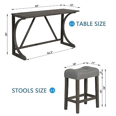 Merax 3 Piece Rustic Bar Table Set with USB/TypeC Ports Space Saving Counter Height Table