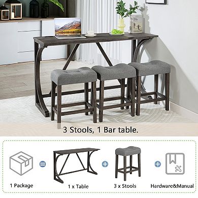 Merax 3 Piece Rustic Bar Table Set with USB/TypeC Ports Space Saving Counter Height Table