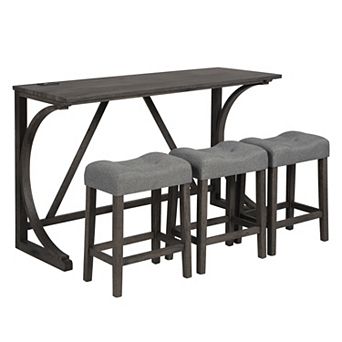 Merax 3 pc Rustic Bar Table Set with USB/TypeC Ports Space Saving Counter Height Table