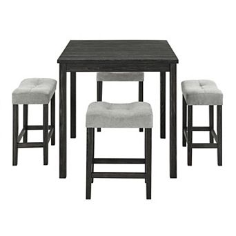 Industrial 36" Square Bar Table & 4 Stool Set Imitation Wood Grain Space