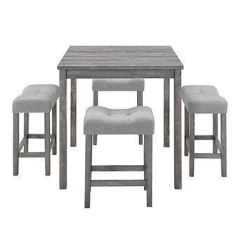Industrial 36" Square Bar Table & 4 Stool Set Imitation Wood Grain Space