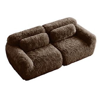 Merax 2-seater Modular Couches,Soft Fluffy Plush Fabric Bottom Anti-Slip Design