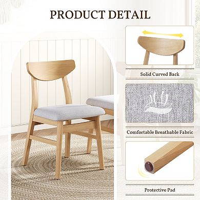 Merax 4 Piece Modern Scandinavian Chairs - Curved Wood Backrest & Gray Fabric Seat