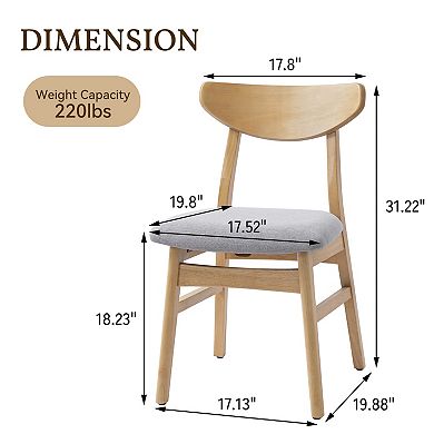 Merax 4 Piece Modern Scandinavian Chairs - Curved Wood Backrest & Gray Fabric Seat