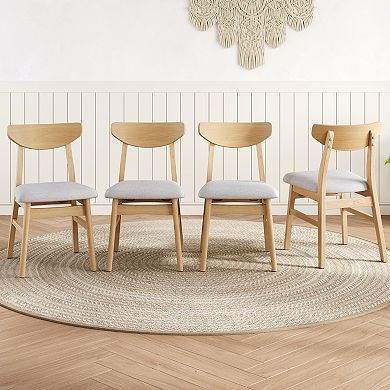 Merax 4 Piece Modern Scandinavian Chairs - Curved Wood Backrest & Gray Fabric Seat