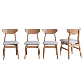Merax 4 pc Modern Scandinavian Chairs - Curved Wood Backrest & Gray Fabric Seat