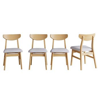 Merax 4 pc Modern Scandinavian Chairs - Curved Wood Backrest & Gray Fabric Seat