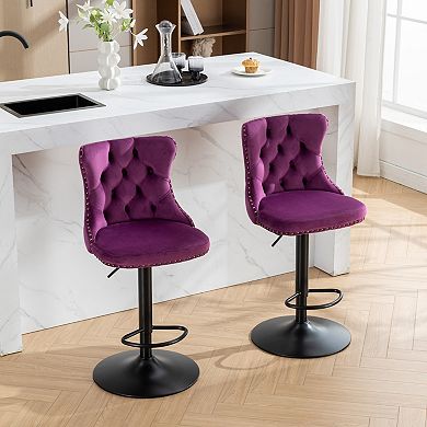 Merax Adjustable Height Bar Stool Luxury Hand Pulled Button Back with Cupreous Nailheads