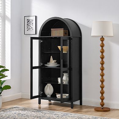 Merax Curved Top Storage Display Cabinet Adjustable Glass Partition Combination Door Cabinet