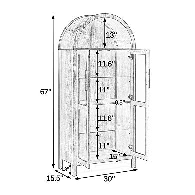 Merax Curved Top Storage Display Cabinet Adjustable Glass Partition Combination Door Cabinet