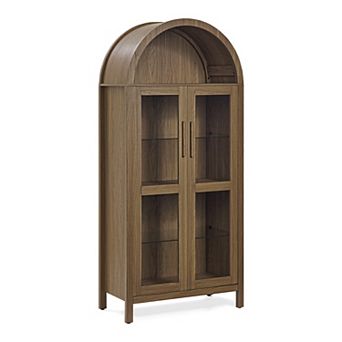 Merax Curved Top Storage Display Cabinet Adjustable Glass Partition Combination Door Cabinet
