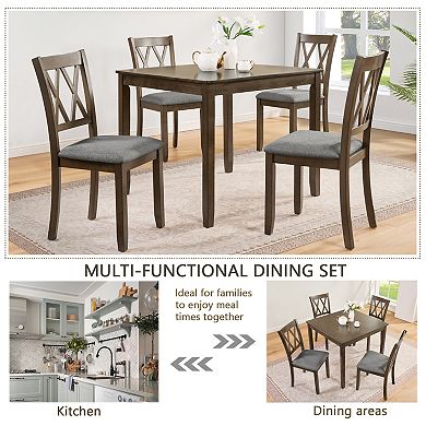 Merax 5Piece Square Dining Set for Small Spaces 34.5" MDF Table & 4 Cross Back Chairs