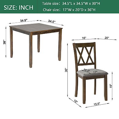 Merax 5Piece Square Dining Set for Small Spaces 34.5" MDF Table & 4 Cross Back Chairs