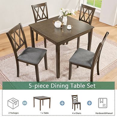 Merax 5Piece Square Dining Set for Small Spaces 34.5" MDF Table & 4 Cross Back Chairs