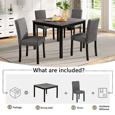 Merax 5 Piece Modern Dining Table Set Light Gray & Black