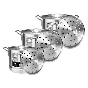 3 pc Aluminum Stock Pot Set with Steamer