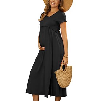 Women's Maternity Dress Short Sleeves Ruffled Pleating Pregnancy Dresses Casual Summer
