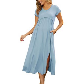 Women's Maternity Dress Short Sleeves Ruffled Pleating Pregnancy Dresses Casual Summer