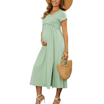Women's Maternity Dress Short Sleeves Ruffled Pleating Pregnancy Dresses Casual Summer