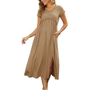 Women's Maternity Dress Short Sleeves Ruffled Pleating Pregnancy Dresses Casual Summer
