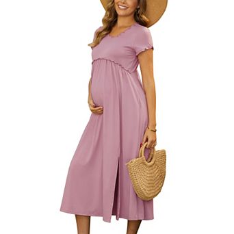 Women's Maternity Dress Short Sleeves Ruffled Pleating Pregnancy Dresses Casual Summer