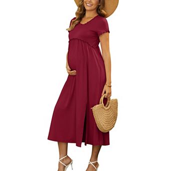 Women's Maternity Dress Short Sleeves Ruffled Pleating Pregnancy Dresses Casual Summer