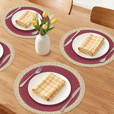 Rustic Placemats 6 Pack Round Woven Placemats for Dining Table Decor Washable Mat Wipe Clean 15 inch