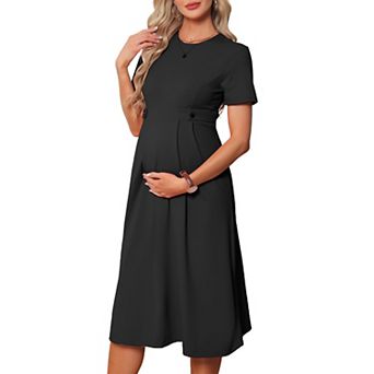 Women's Maternity Dress A Line Crewneck Short Sleeve Stretchy Office Work Midi Pregnancy Dress