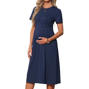 Women's Maternity Dress A Line Crewneck Short Sleeve Stretchy Office Work Midi Pregnancy Dress