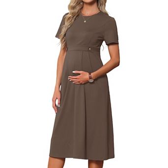 Women's Maternity Dress A Line Crewneck Short Sleeve Stretchy Office Work Midi Pregnancy Dress