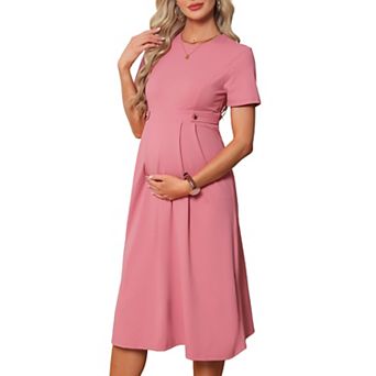 Women's Maternity Dress A Line Crewneck Short Sleeve Stretchy Office Work Midi Pregnancy Dress