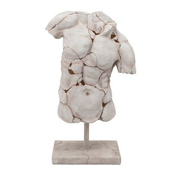 Modern Neutral Unique Cracked Man Torso Decorative Sculpture - 25", White