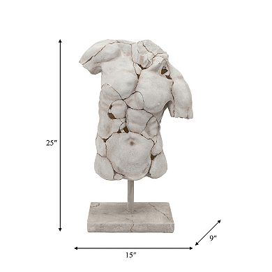 Modern Neutral Unique Cracked Man Torso Decorative Sculpture - 25", White