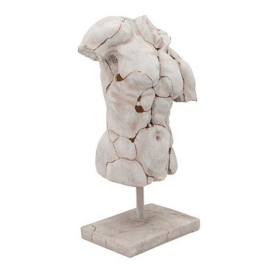 Modern Neutral Unique Cracked Man Torso Decorative Sculpture - 25", White