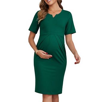 Women's Work Maternity Dress Semi Formal Short Sleeves V-Neck Front Pleated Pregnancy Business Dress