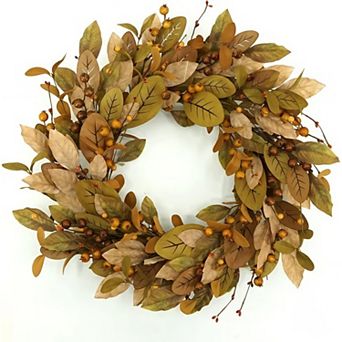 20 in Autumn Magnolia Leaf & Pomegranate Berry Artificial Wreath