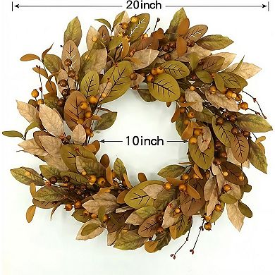 20-in. Autumn Magnolia Leaf & Pomegranate Berry Artificial Wreath