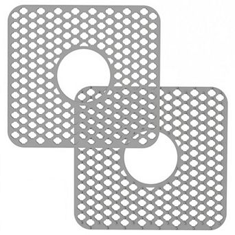 Silicone Grid Sink Mat with Central Drain Hole Non-Slip Kitchen Sink Protector (Set of 2)